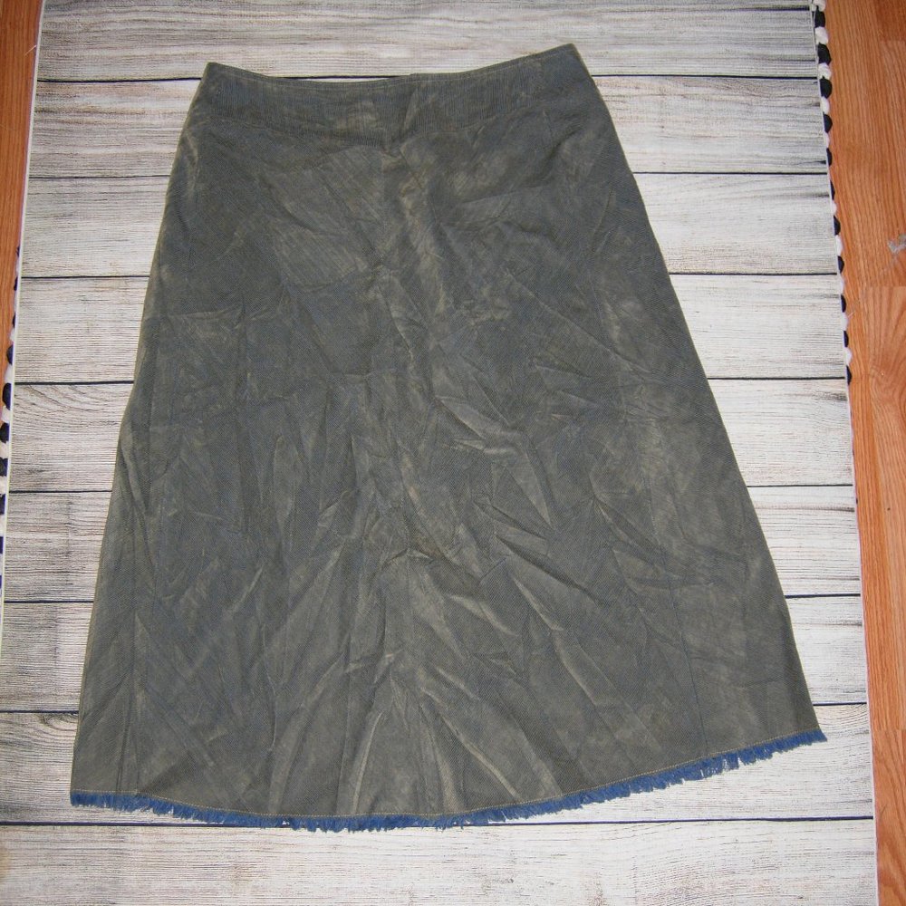 Talbots Green Corduroy Raw Hem Midi Skirt 14 Petite
